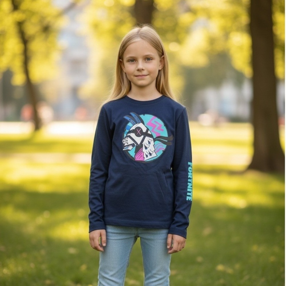Fortnite Kids Navy Blue Long Sleeve Graphic‎ T-Shirt Size 10/12 Gaming Tee